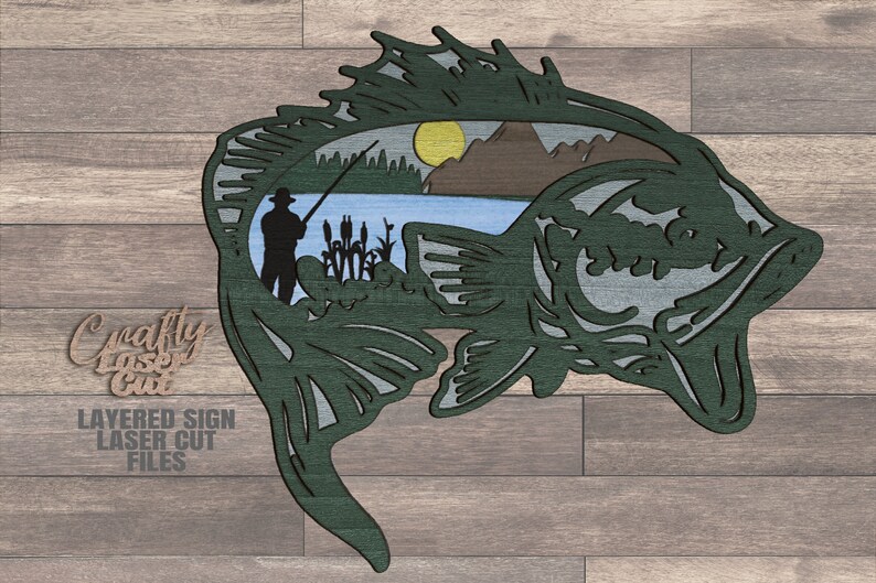 Download Layered Fish Wall Décor SVG Glowforge Fishing Door Sign | Etsy