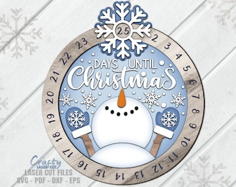 Cuenta regresiva de Navidad SVG - Muñeco de nieve SVG Archivos cortados con láser - Días hasta Navidad Svg - Cuenta regresiva para Navidad Svg - Copo de nieve - Archivos Glowforge