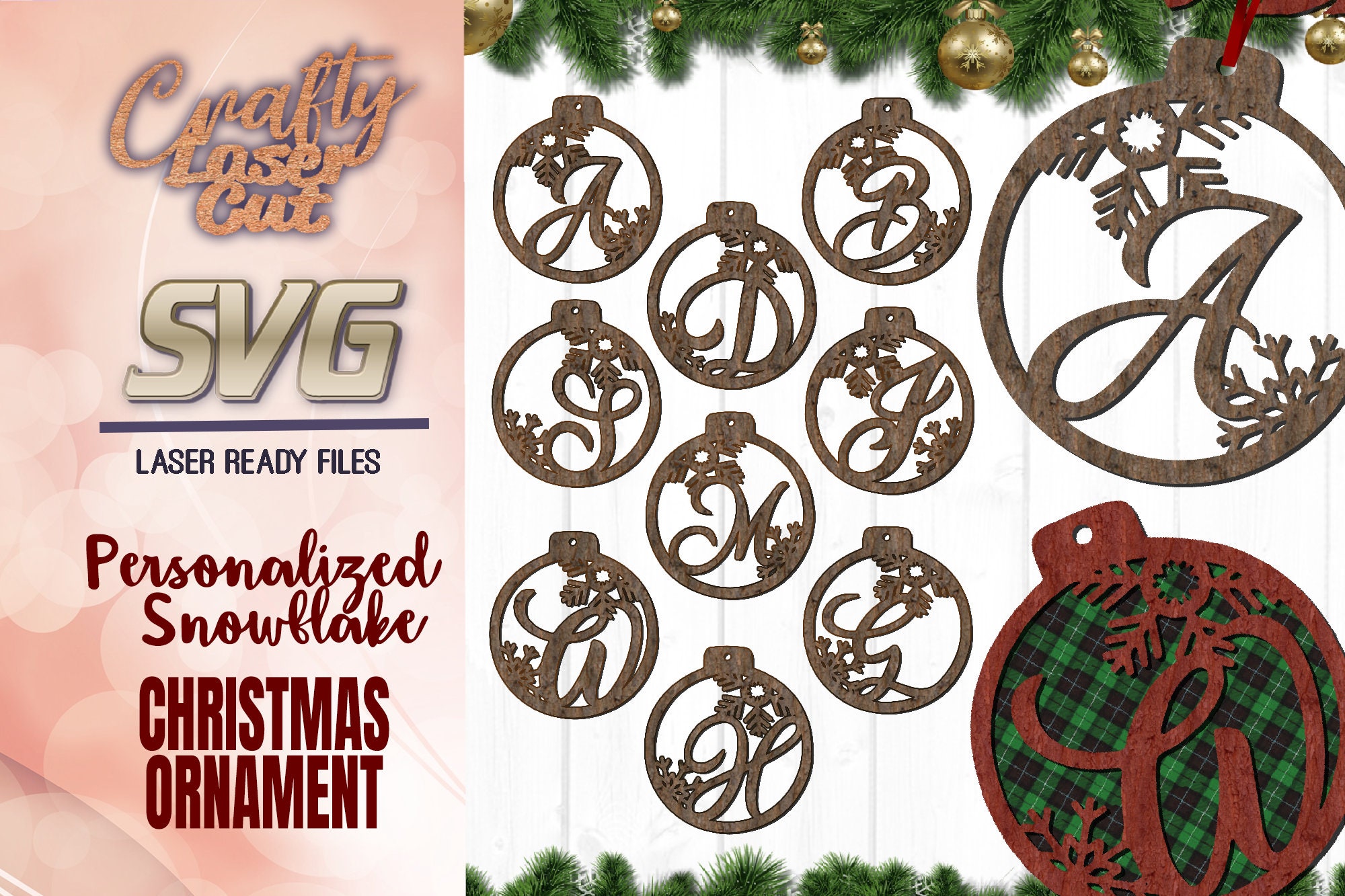 Monogram Family Christmas Ornament SVG Glowforge Files Bundle | Etsy