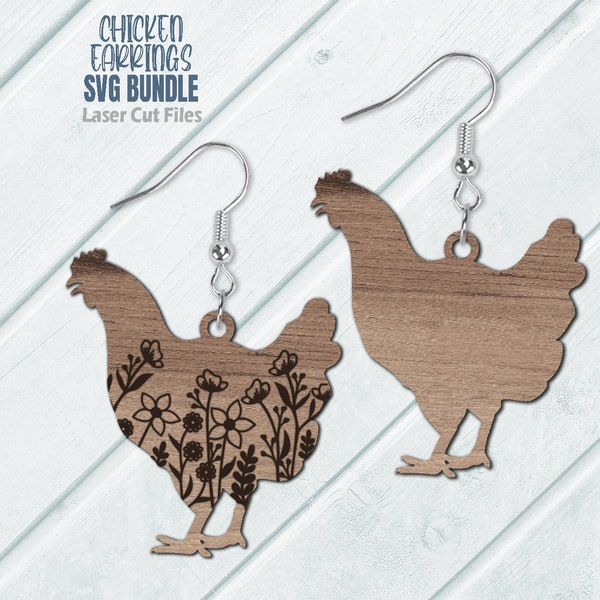 Chicken Earring SVG Bundle - Laser Cut Files - Chicken SVG - Chicken Shaped Earrings Svg - Farmhouse Svg - Glowforge File
