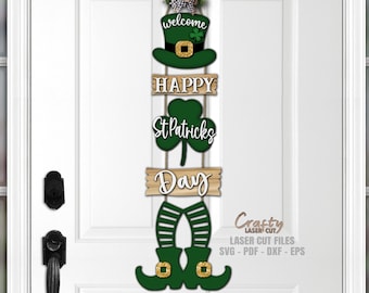 Leprechaun Door Hanger SVG Laser Cut Files: St Patrick's Day Welcome Sign SVG