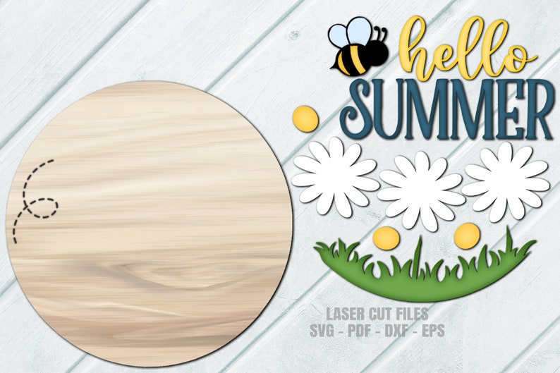 Summer Door Hanger SVG Laser Cut Files: Daisy Bee Welcome Sign SVG ...