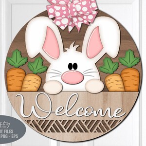 Easter Door Hanger SVG - Easter Bunny SVG - Arquivos de corte a laser - Welcome Sign SVG - Carrot Patch - Easter Door Sign - Arquivos Glowforge