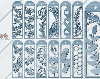 春のブックマーク SVG レーザーカット ファイル バンドル: 蝶、トンボ、蜂のブック チャーム SVG