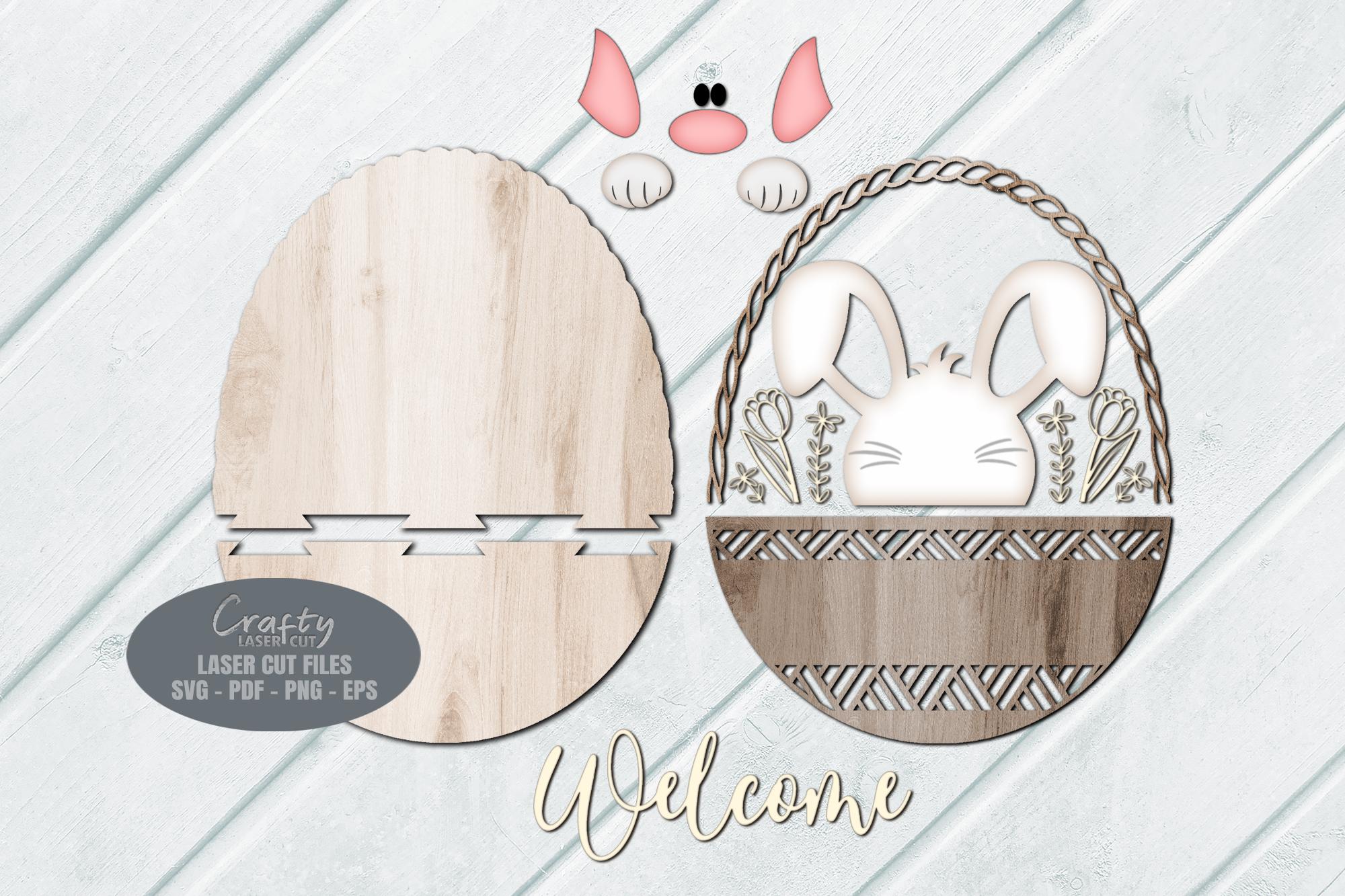 Easter Bunny Door Hanger SVG Laser Cut Files, Welcome Sign SVG, Easter ...