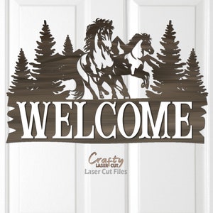 Pferd Türschild SVG - Laser Cut Dateien - Pferd SVG - Willkommensschild zwar - Berg-Svg - Pferde-Türschild-Svg - Glowforge-Dateien