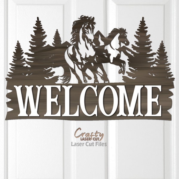 Horse Door Hanger SVG - Laser Cut Files - Horse SVG - Welcome Sign Svg - Mountain Svg - Horse Door Sign Svg - Glowforge Files