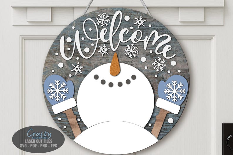 Snowman Door Hanger SVG Laser Cut Files, Christmas Welcome Sign SVG ...