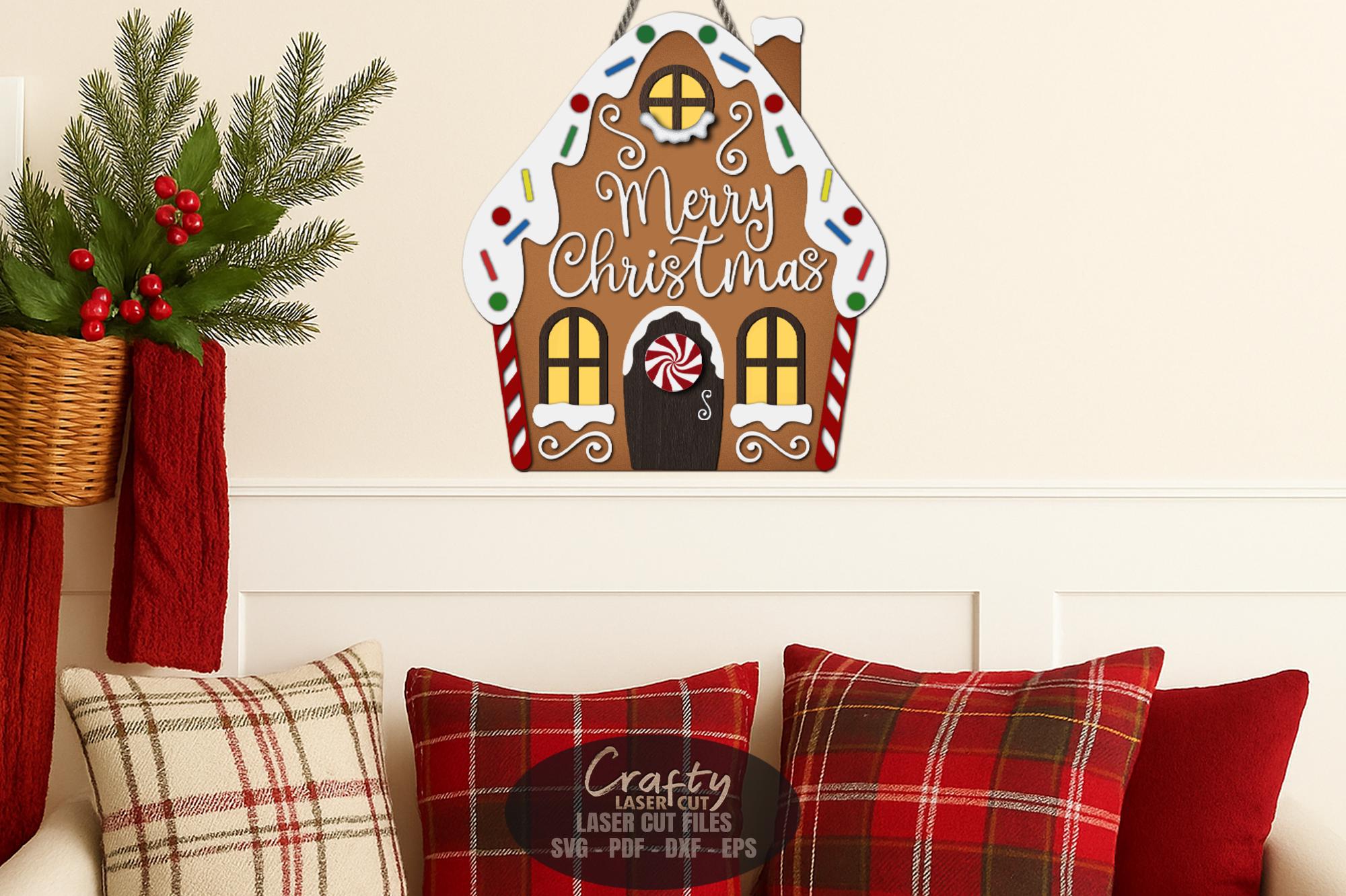 Gingerbread House Door Hanger SVG Laser Cut Files: Christmas Welcome ...