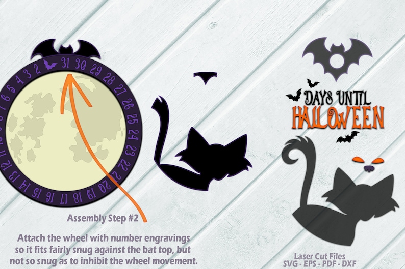 Halloween Countdown SVG Laser Cut Files including a Black Cat and Bat theme for your Glowforge and other laser machine.