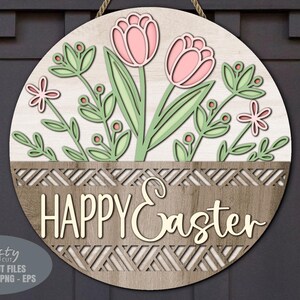 Cabide de porta de Páscoa SVG - Páscoa floral SVG - Placa de boas-vindas SVG - Arquivos cortados a laser - Cesta - Margarida - Tulipa - Placa de Páscoa Svg - Arquivos Glowforge