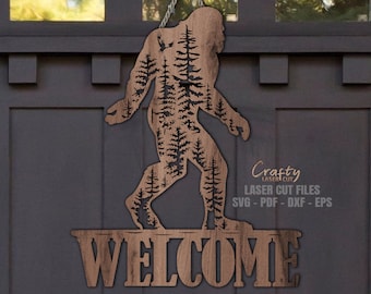 Bos Bigfoot Deurhanger SVG-lasergesneden bestanden: Sasquatch-welkomstbord SVG