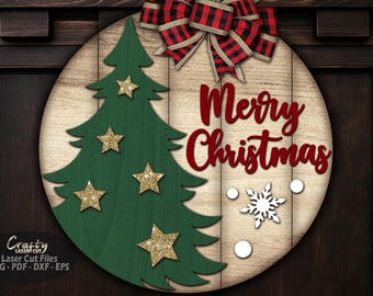 Kerstdeurhanger SVG lasergesneden bestanden: Kerstboom welkomstbord