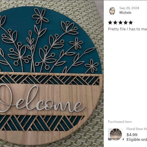 Daisy Door Sign SVG Laser Cut Files; a Floral Door Hanger SVG with a bouquet of daisy flowers in a basket for your Glowforge, Xtool and other laser machines.