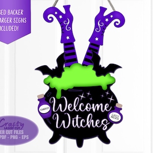 Witch Welcome Sign SVG - Halloween Door Hanger SVG - Laser Cut Files - Witch Cauldron Svg -  Witch Door Sign - Halloween Decor - Glowforge