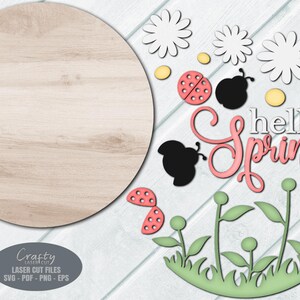 Hello Spring Door Hanger SVG Laser Cut Files: Ladybug Daisy Welcome ...
