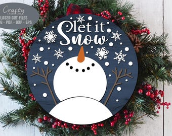 Let It Snow ドアサイン svg クリスマス ドアサイン svg 雪だるまドアハンガー SVG レーザーカット ファイル 雪だるまボール SVG Glowforge svg ファイル - 日本
