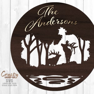 Monogram Elk Round SVG - Glowforge Files - Laser Cut Files - Stag SVG - Elk SVG - Mountain Home Welcome Sign - Silhouette - Laser Ready