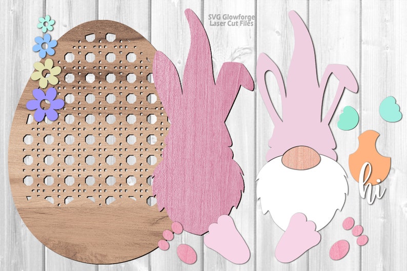 Easter Door Hanger SVG Laser Cut Files - Gnome Svg - Easter Egg SVG - Bunny Ears Svg - Welcome Sign SVG - Front Door Sign - Glowforge Files