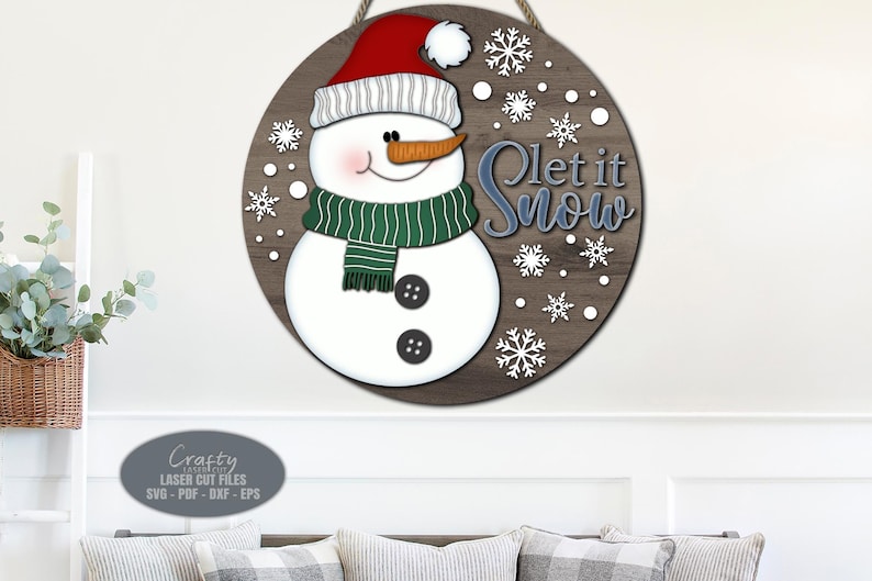 Snowman Door Hanger SVG Laser Cut Files: Let It Snow Christmas Welcome ...