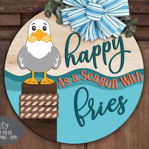 Signe de mouette drôle - SVG de frites - fichiers découpés au laser - signe d'été drôle - accroche-porte mouette SVG - décoration de plage - fichiers Glowforge