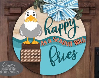 Funny Seagull Door Hanger SVG Laser Cut Files: Beach Welcome Sign SVG, Glowforge