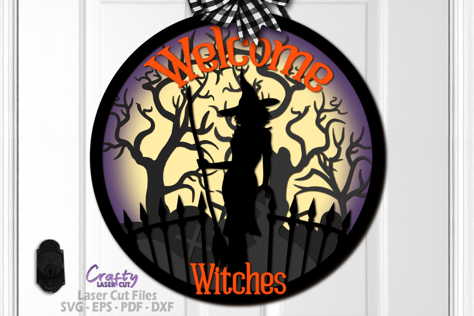 Halloween Witch Door Hanger SVG Laser Cut Files: Witches Welcome Sign ...