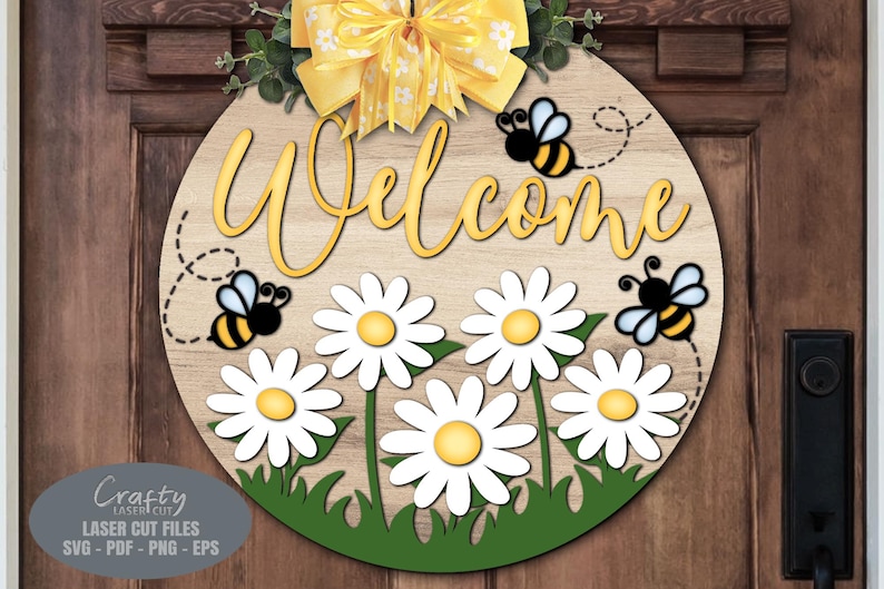 Daisy Bee Welcome Sign SVG Laser Cut Files: Summer Door Hanger SVG ...