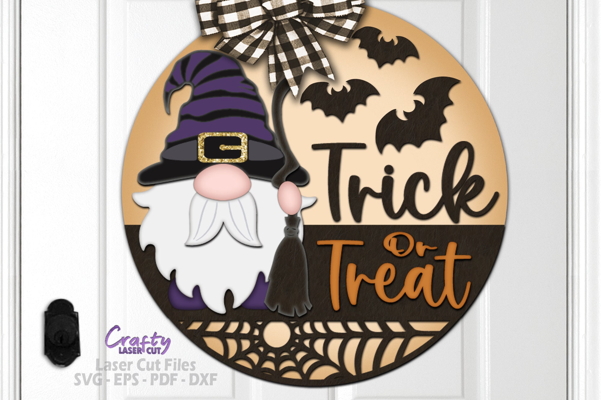 Halloween Door Hanger SVG Laser Cut Files, Trick or Treat Gnome Welcome ...