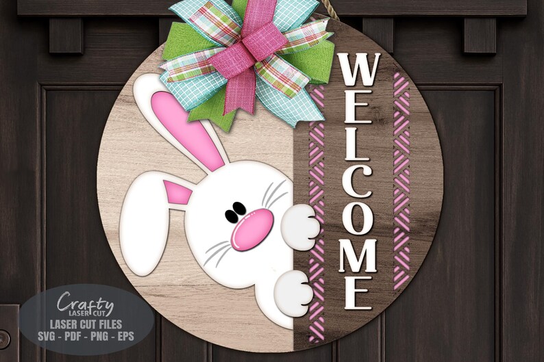 Easter Bunny Door Hanger SVG Laser Cut Files, Welcome Sign SVG ...