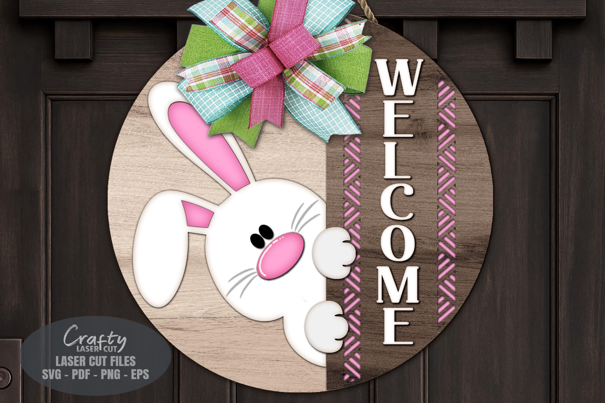 Easter Bunny Door Hanger SVG Laser Cut Files, Welcome Sign SVG ...
