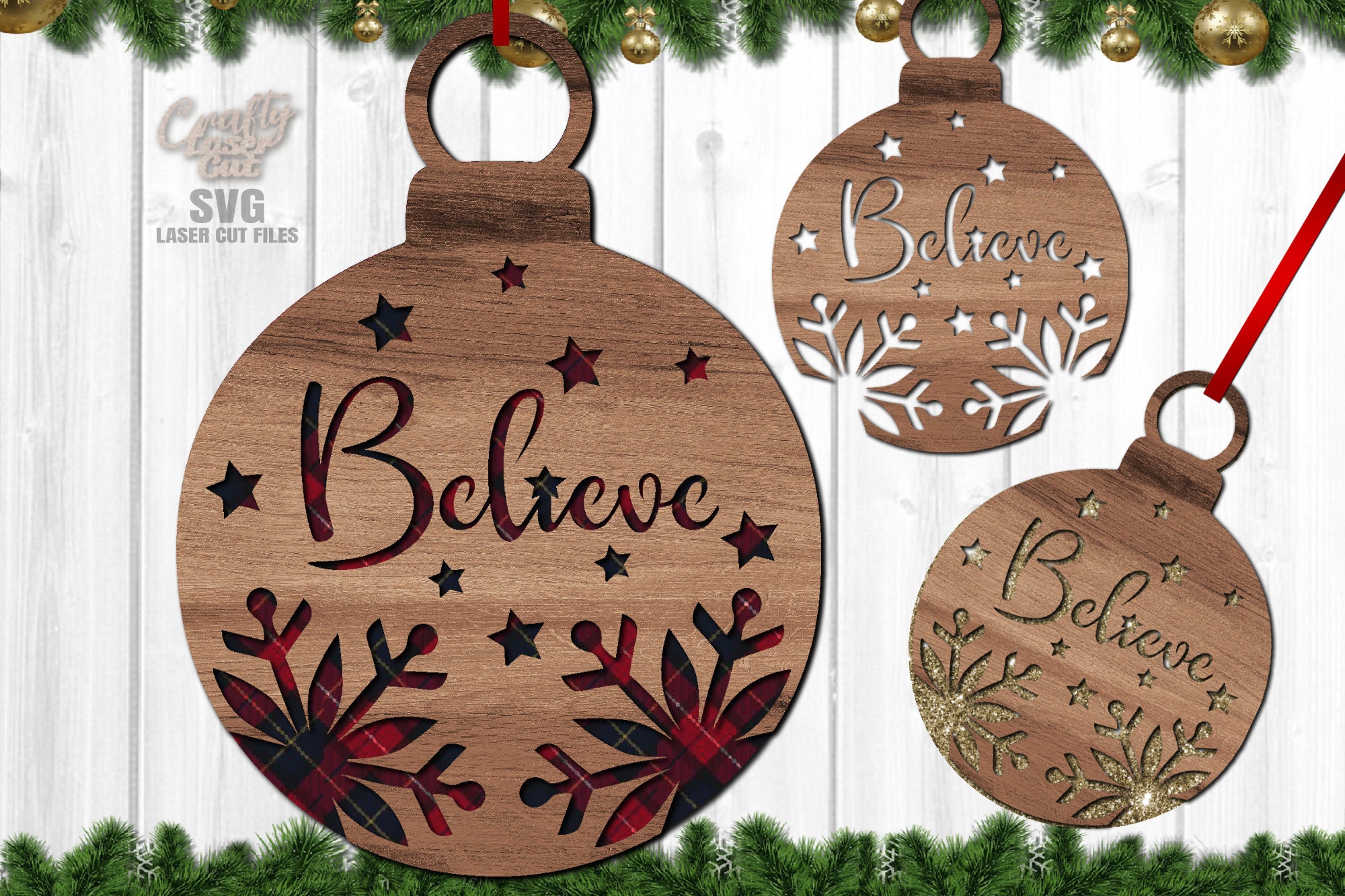 Believe Christmas Ornament SVG Glowforge Files Laser Cut | Etsy