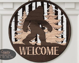 Bigfoot Door Hanger SVG Laser Cut Files, Forest Welcome Sign SVG, Glowforge, Xtool