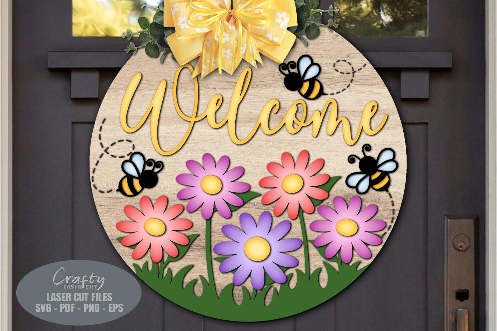 Daisy Bee Welcome Sign SVG Laser Cut Files: Summer Door Hanger SVG ...