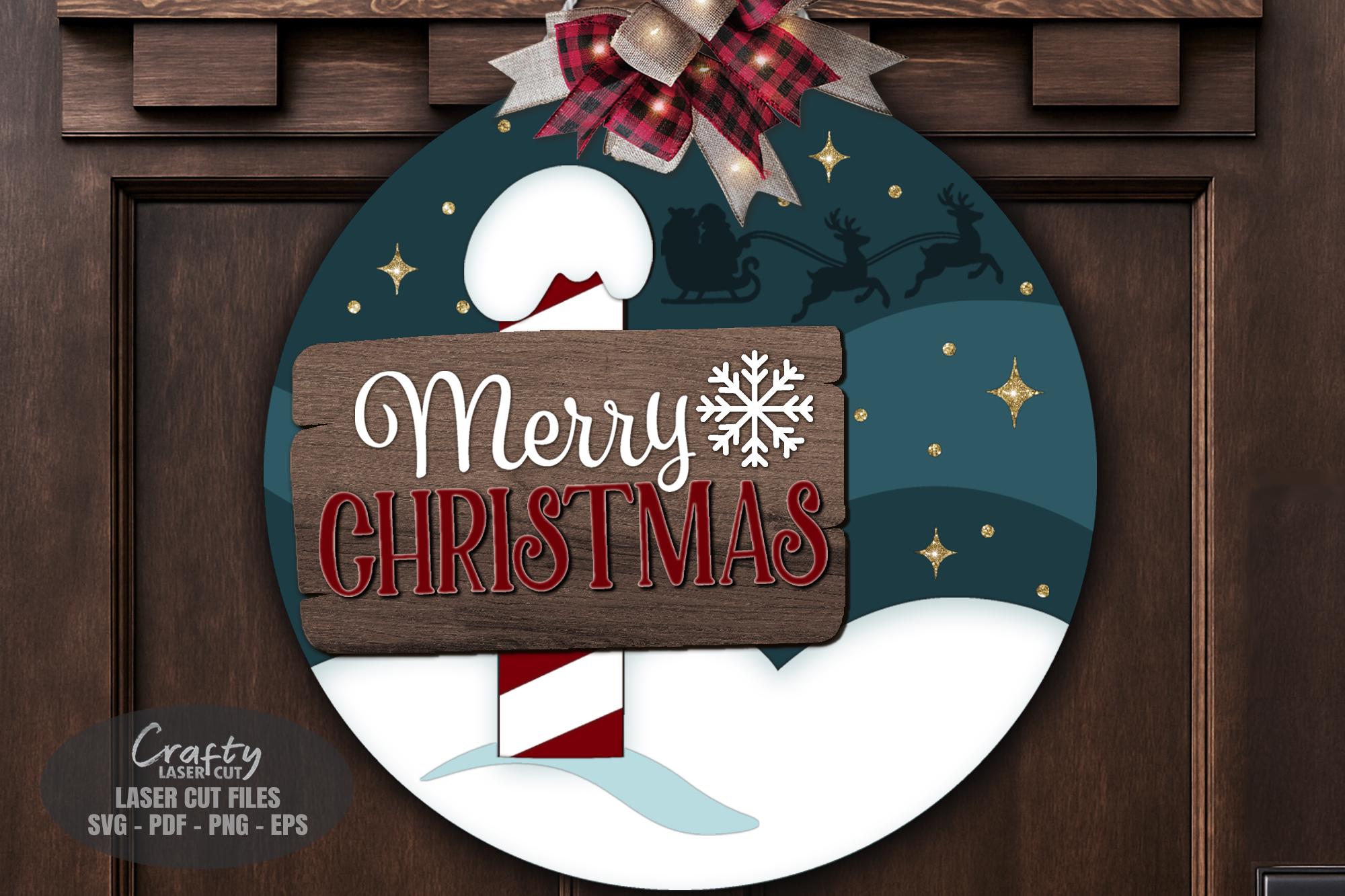 Merry Christmas Door Hanger SVG Laser Cut Files: North Pole Santa Sign ...