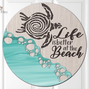 Strand Türschild SVG - Laser geschnitten Dateien - Schildkröte SVG - Strand SVG - Strandleben zwar - Türschild - Türschild - Glowforge Dateien