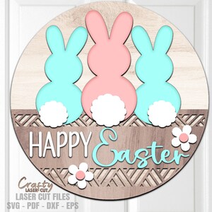 Accroche-porte Pâques SVG - lapin SVG - fichiers découpés au laser - Joyeuses Pâques Svg - panier Svg - panneau de bienvenue Pâques - fichiers Glowforge
