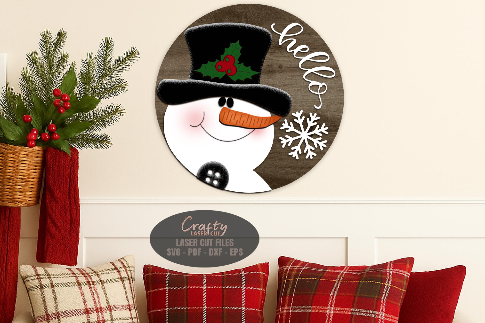 Christmas Door Hanger SVG Laser Cut Files: Hello Snowman Welcome Sign ...