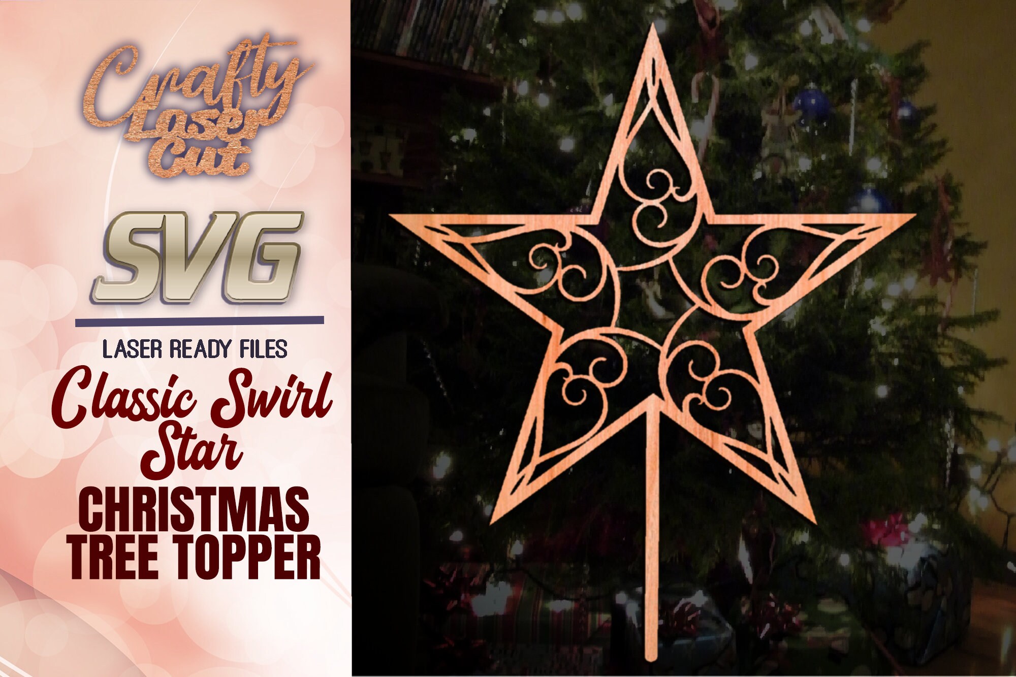 Tree Topper Svg Files Classic Star Swirl Etsy