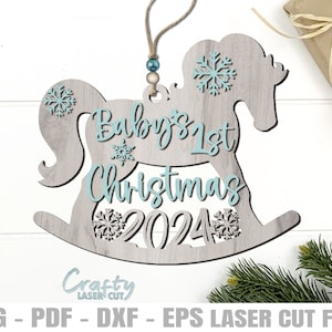 Babys erste Weihnachten SVG- Laser Cut Dateien - Schaukelpferd SVG - Ornament SVG - 1