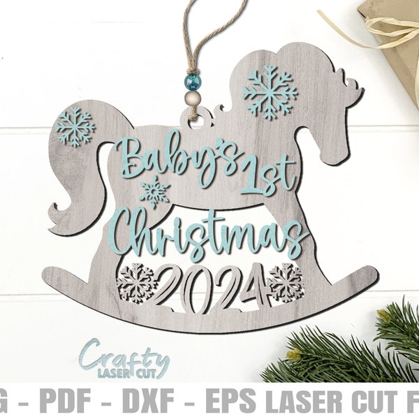 Babys First Christmas SVG - Laser Cut Files - Rocking Horse SVG - Ornament SVG - 1st Christmas Svg - Snowflake Svg - Glowforge Files