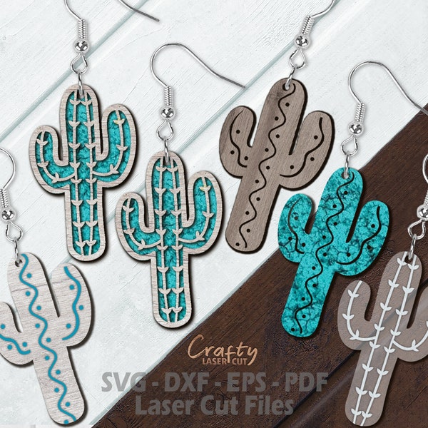 Cactus Earrings SVG Laser Cut Files - Succulent SVG - Cactus SVG - Southwestern Svg - Western Svg - Glowforge Earring File - Glowforge Files