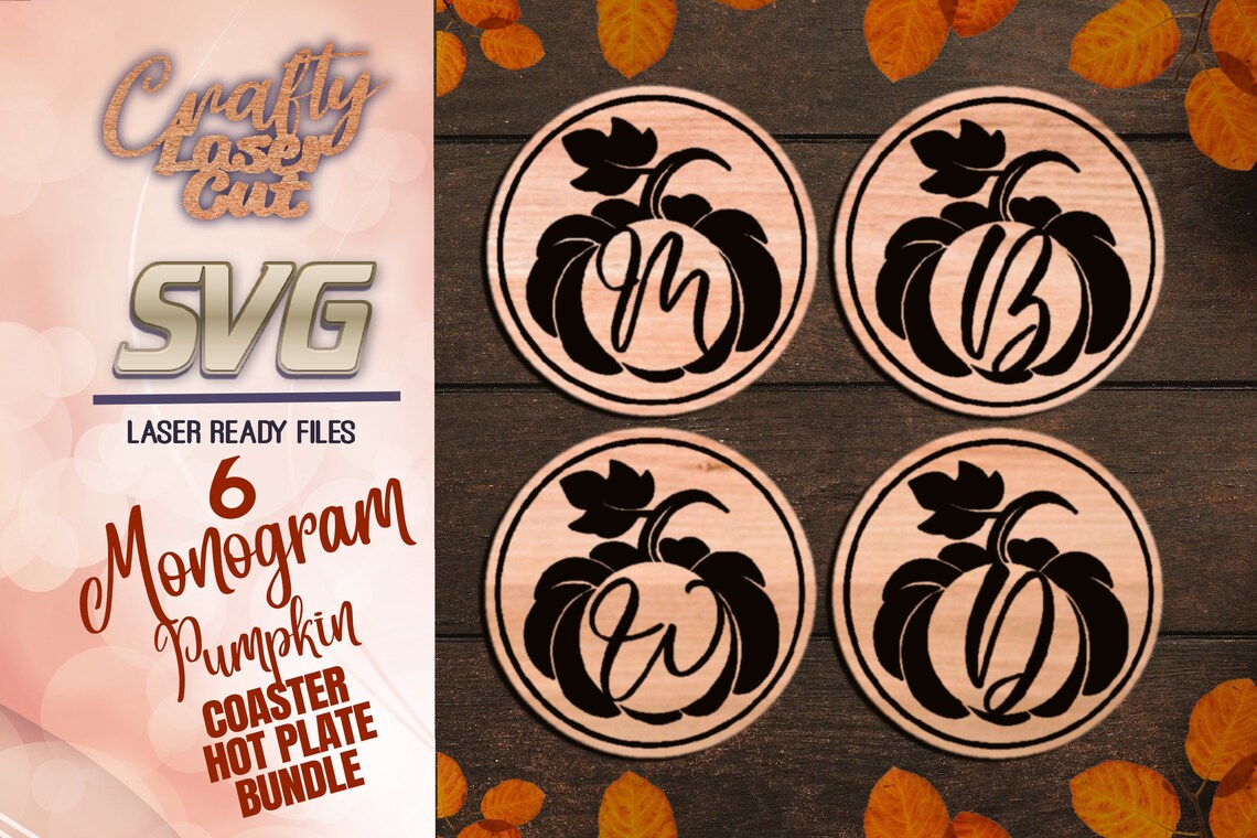 Download Monogram Pumpkin Coaster Svg Glowforge Files Bundle Pumpkin | Etsy
