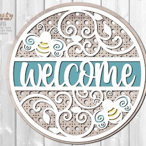 Bee Welcome SVG - Laser Cut Files - Bee Sign Svg - Welcome Sign SVG - Bee Porch Sign - Bee Door Hanger - Welcome Door Sign - Glowforge Files