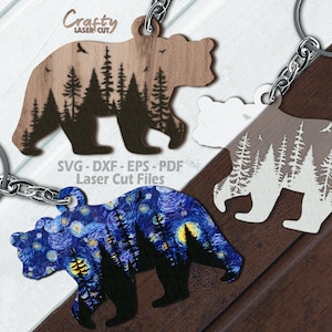 Forest Bear Keychain SVG Bundle Laser Cut Files: Wildlife Charm SVG, Glowforge