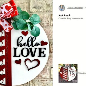 Valentine Door Hanger SVG - Laser Cut Files - Hello Love SVG - Heart Svg - Welcome Sign Svg - Heart Door Sign - Glowforge Files - Valentines Day Decor - Hearts SVG - Boho Decor - cnc files