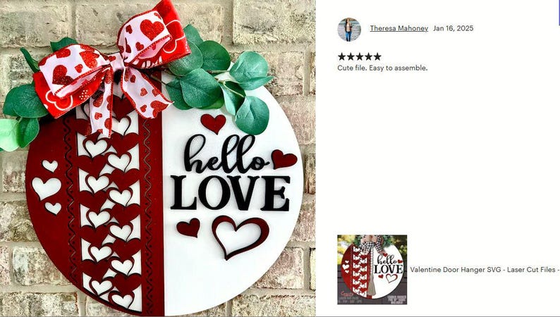 Valentine Door Hanger SVG - Laser Cut Files - Hello Love SVG - Heart Svg - Welcome Sign Svg - Heart Door Sign - Glowforge Files - Valentines Day Decor - Hearts SVG - Boho Decor - cnc files