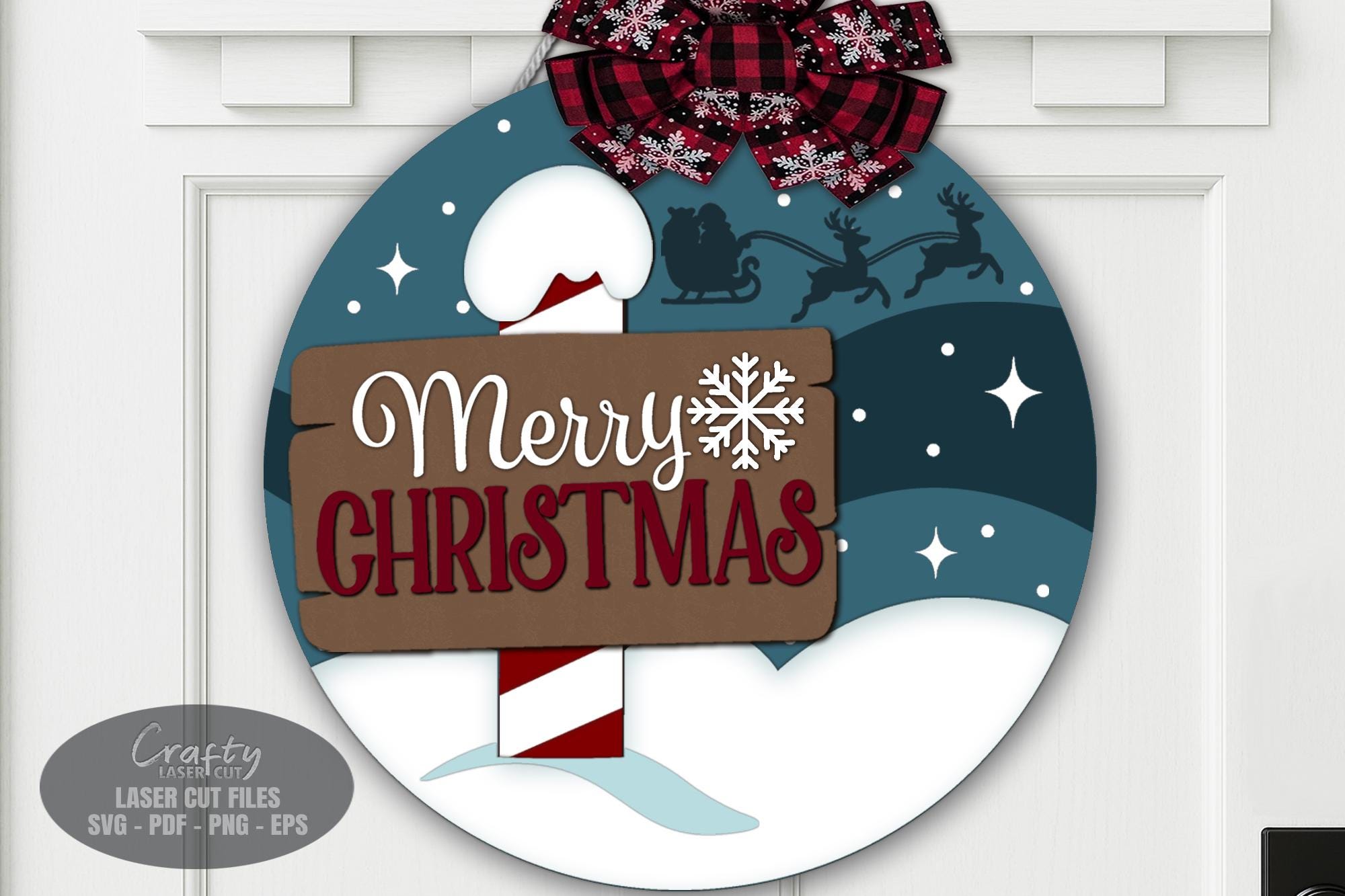Merry Christmas Door Hanger SVG Laser Cut Files: North Pole Santa Sign ...