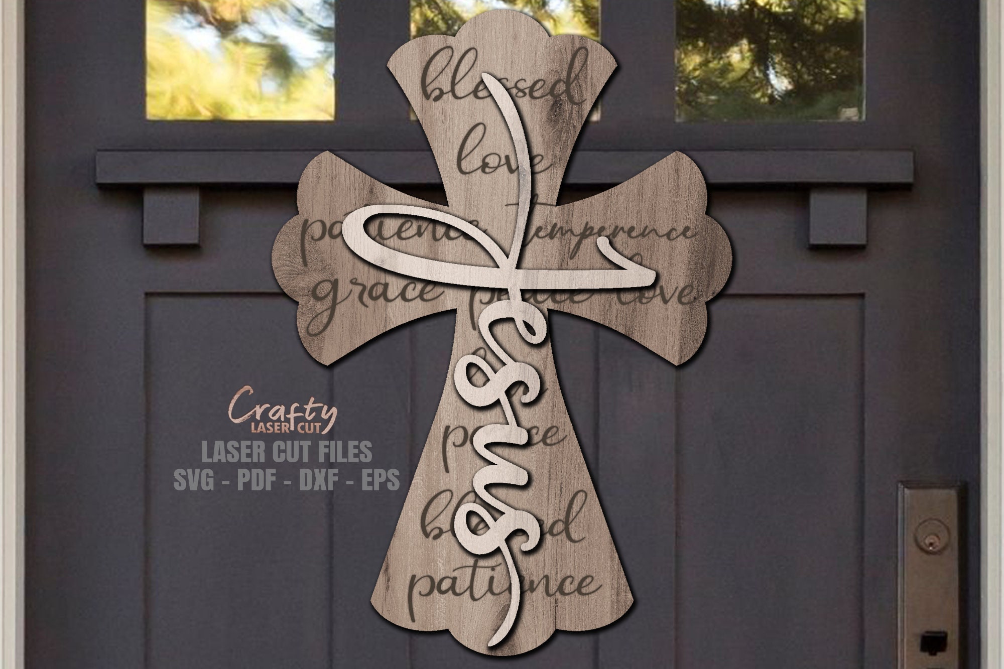Christian Cross Door Hanger SVG Laser Cut Files: Jesus Welcome