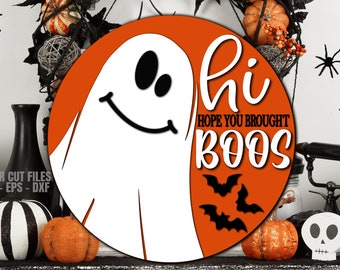 Arquivos de corte a laser SVG para cabide de porta fantasma - Ghost Svg - Halloween Svg - Sinal de boas-vindas Svg - Sinal engraçado para porta da frente - Arquivos Glowforge